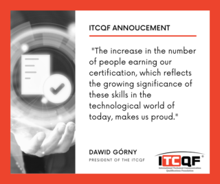 A graphic with text on it "The increase in the number of people earning our certification, which reflects the growing significance of these skills in the technological world of today, makes us proud"